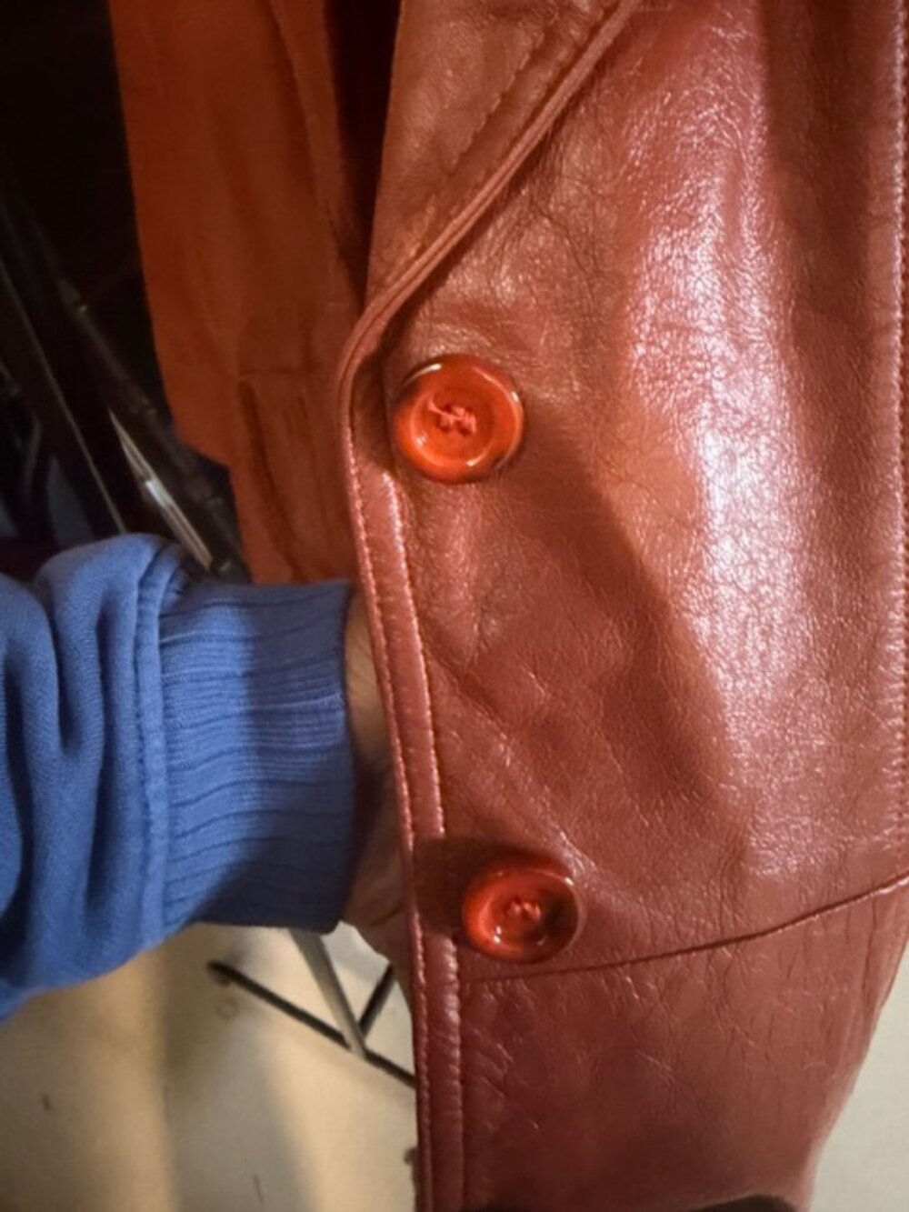 Vintage Leather Camel Trench Coat - US Large (SIZE 13) - Picture 3 of 7